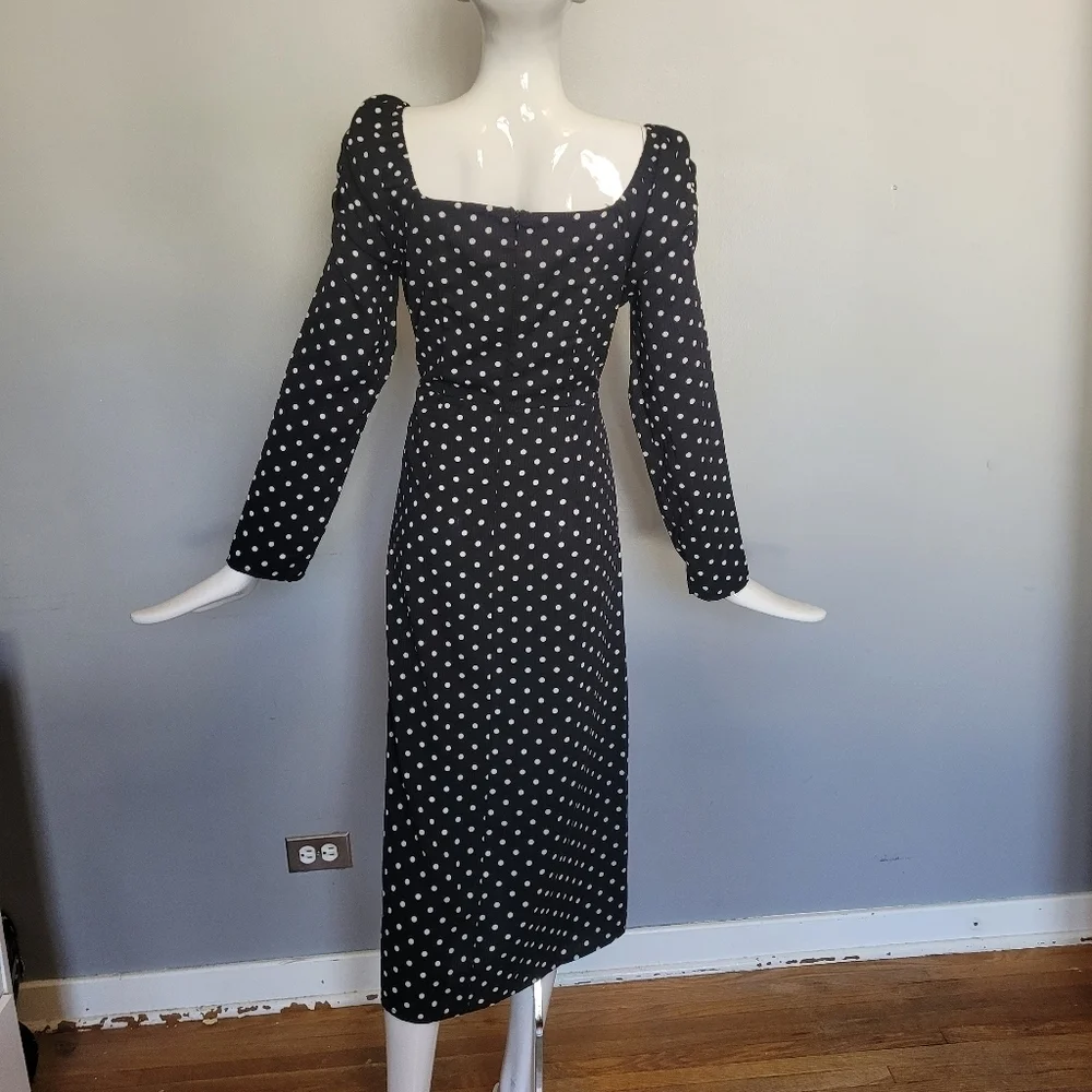 Lulus Charmed and Classy Black Polka Dot Long Sleeve Midi Dress, VGUC, Size M - Picture 4 of 10